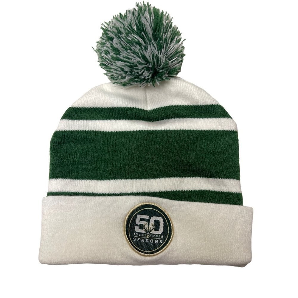 Idegy Milwaukee Bucks Basketball 50 Seasons 2018 White Green Winter Knit Hat
